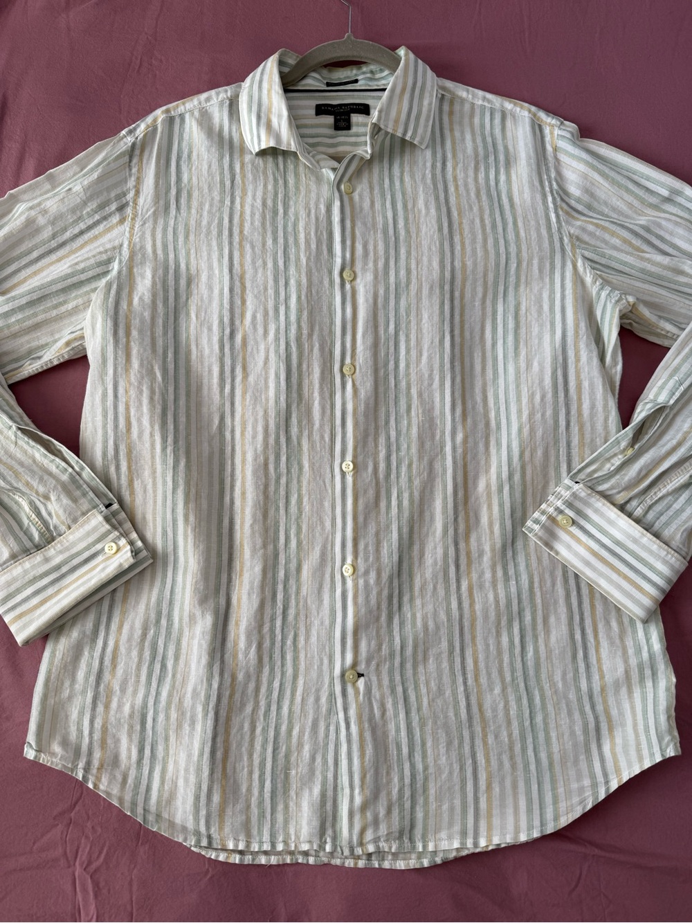 Banana Republic Men’s Slim Fit Cotton Linen Blend Striped Button Down Shirt